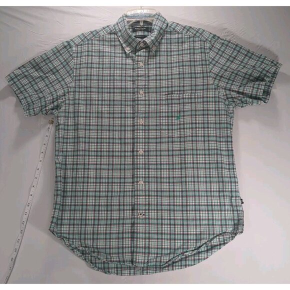 Nautica Mens Medium Plaid Checkered Button Up Short Sleeve Shirt 100% Cotton - Picture 1 of 7